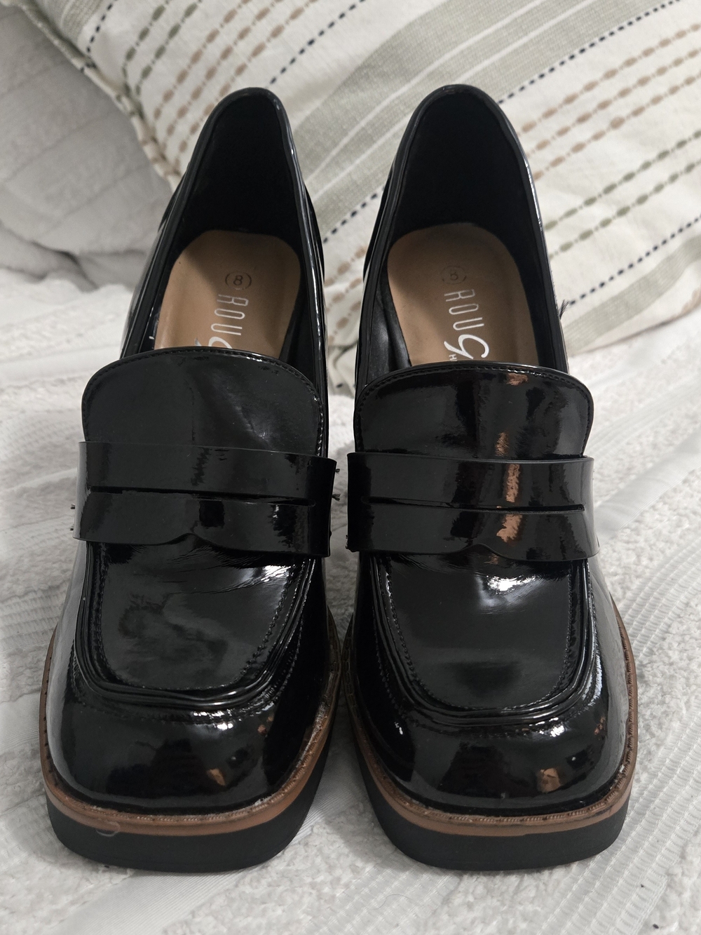 Rouge Helium - Platform Chunky Patent Loafer Heels - Black - Picture 2 of 7